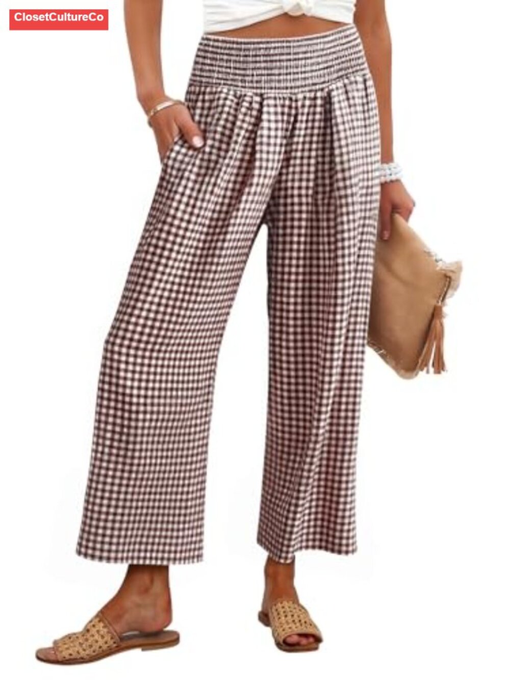 Wide Leg Cropped Palazzo Pants for Women with Pockets